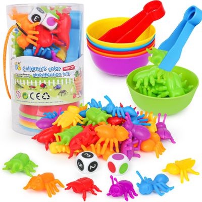 Counting Insects Matching Toys with Sorting Bowls and Games Dice Montessori Preschool Educational Activities Learning Color Sorting Fine Motor Skills Sensory Toys Birthday Gifts for 3 4 5 Year Old