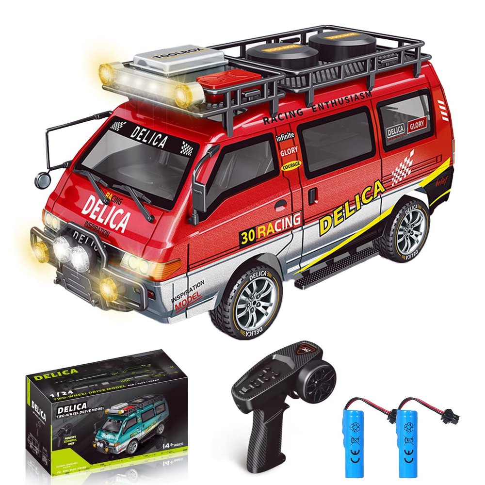 Authticar RC Truck, 1:24 Scale Delica Van Truck, 2.4GHz 6 KM/H Remote Control Car, 2WD Off Road Trcuk with LED Headlights, Full Proportional Control, Speed Adjustment Modification Enthusiasts