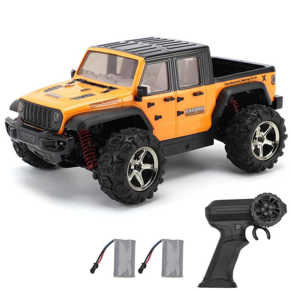 Authticar Remote Control Crawler, 1:20 Scales 2.4GHz High Speed 35KPH Off Road RC Truck Toy, 4 Wheel Driver Electric Off Road Vehicle with LED Headlights for s Teen and Adults (Yellow 2 Batteries)