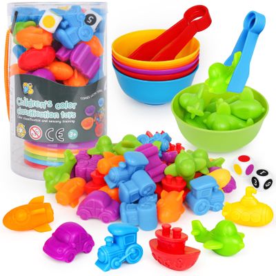 Counting Transport Matching Game with Sorting Cups, Sensory Sorting Colors Counting Toys with Games Dice, Montessori Training Preschool Educational Learning Toy Gifts for Toddlers Kids 3 4 5 6 +