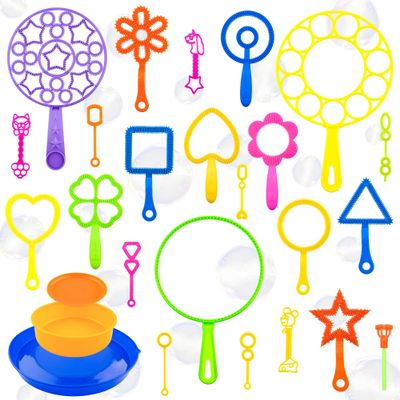 Bubble Wand Set 26 PCS Large Bubble Wands with Tray,Giant Bubbles Maker Wand Set for Kids Summer Outdoor Birthday Party Favors