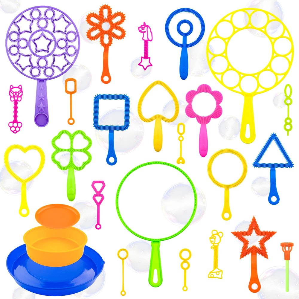 Bubble Wand Set 26 PCS Large Bubble Wands with Tray,Giant Bubbles Maker Wand Set for Kids Summer Outdoor Birthday Party Favors