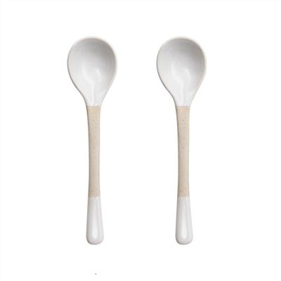 2 Pieces Handmade Ceramic Cute Long Handle Coffee Mixing and Stirring Spoon Rough Ceramic Dessert Spoons(White)