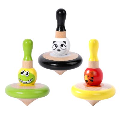 WODI 3PCS Wooden Spinning Tops - Adorable Animal Gyroscope Toys for Toddlers, Safe & Fun Montessori Educational Gift, Fidget Spinner for Kids/Toddlers (#2)