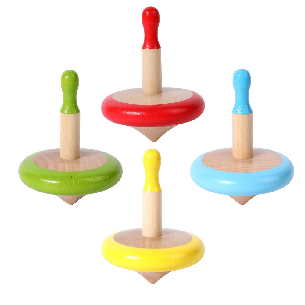 WODI 4PCS Wooden Spinning Tops - Adorable Animal Gyroscope Toys for Toddlers, Safe & Fun Montessori Educational Gift, Fidget Spinner for Kids/Toddlers (#3)