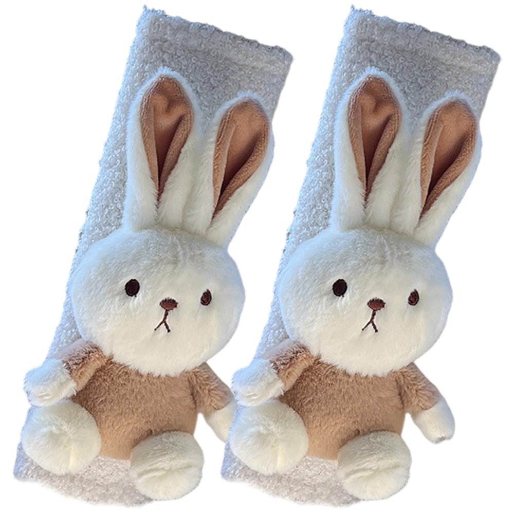 2PCS Cartoon Bunny Seat Belt Cover Pad for Kids, Soft Plush Fluffy Winter Seatbelt Cushion for Car, Pushchair & Baby Travel Comfort.
