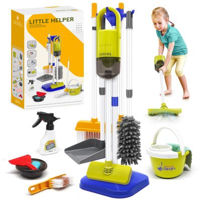Dreamon Toddler Cleaning Set - 14Pcs Kids Cleaning Toy Set with 2-in-1 Kids Vacuum That Really Works, Pretend Home Cleaning Play Set for Toddler Age 3-7, Christmas Birthday Gift for Girls BoysBlue