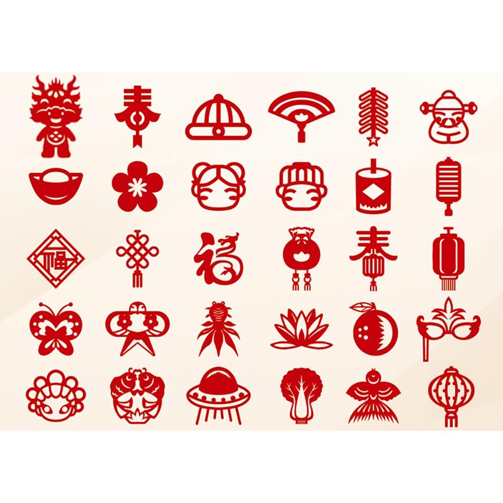 30PCS Chinese Paper Cutting Kit, Red Paper Art Crafts Kits for Window Decoration Spring Festival New Year Celebration Activity