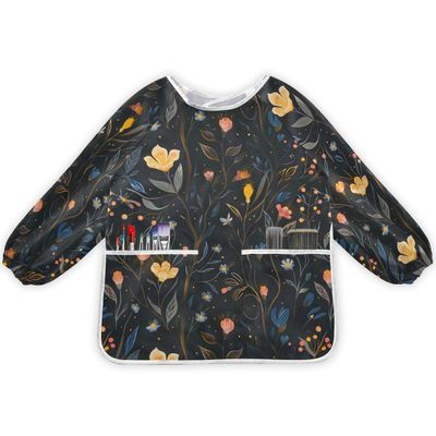 Bolaz Painting Smocks for Toddlers 4-6 Artist Smocks with Pockets Dark Floral Eating Waterproof Apron