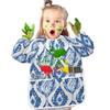Bolaz Painting Smocks for Kids 2-4 Eating with Pockets Shibori Waves Blue Line Waterproof Toddler Apron view 4