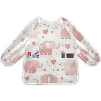 Bolaz Art Smock for Kids Toddlers 4-6 Artist Smocks with Pockets Elephant Heart Eating Waterproof Apron