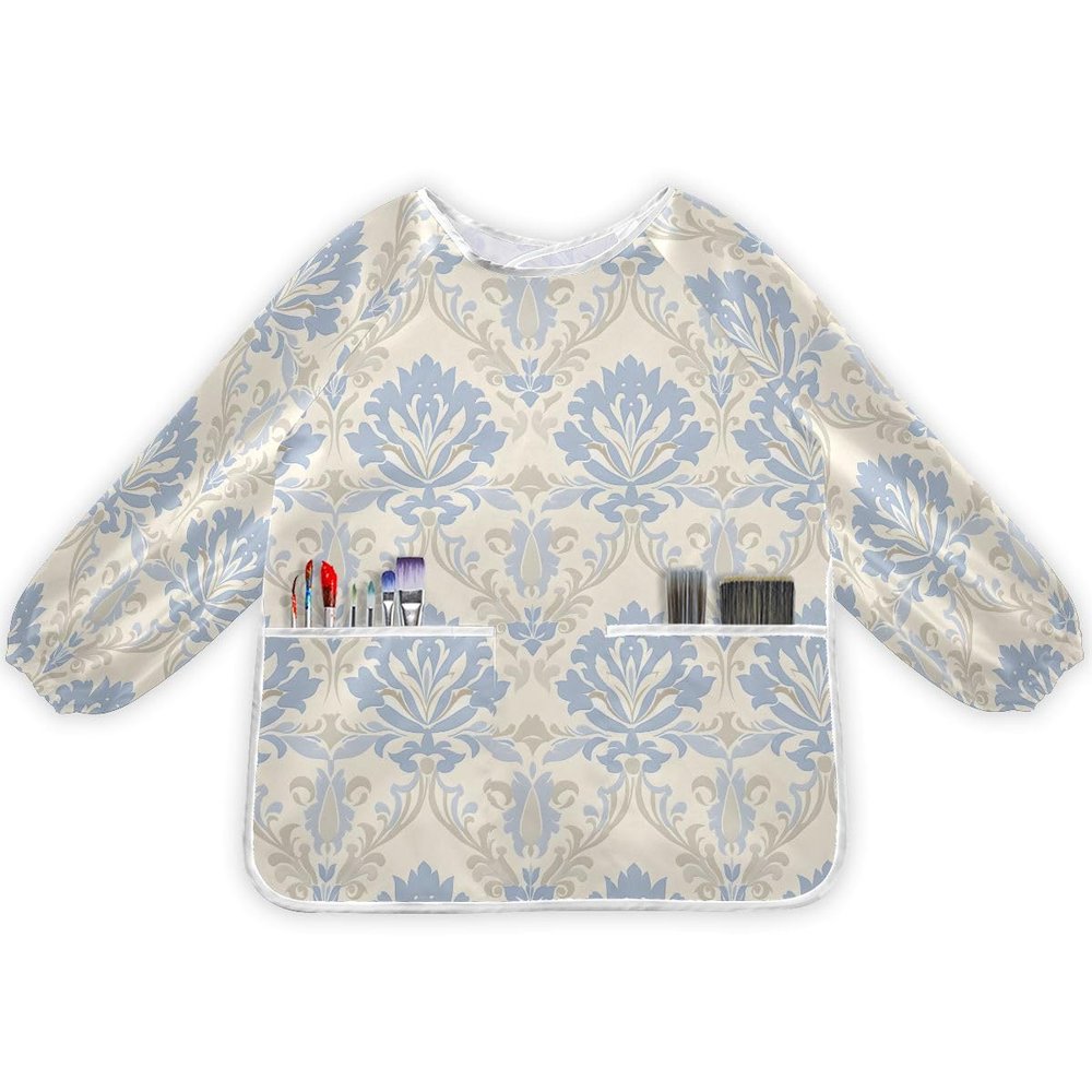 Painting Smocks for Toddlers 4-6 Artist Smocks with Pockets Beige Floral Patterns Eating Waterproof Apron