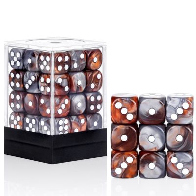 36 of Pack 12MM 6 Sided MINI Dice Set,Two Colours D6 Game Dice Set, 6 Sided Standard Dices for Yahtzee, Bunco or Teaching Math,with Portable Plastic Box(Silver Brown)