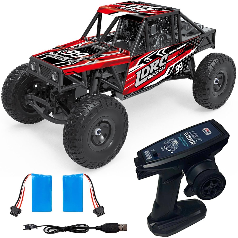 FLYCOLOR 1/18 Pipe Frame Climbing Car Remote Control 4WD Model Ld18499 Ready to Play Climbing Off Road Crawler Cars (Red)