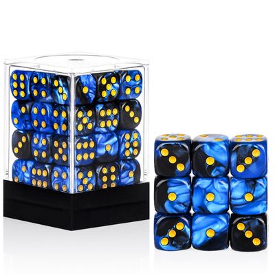 36 of Pack 12MM 6 Sided MINI Dice Set,Two Colours D6 Game Dice Set, 6 Sided Standard Dices for Yahtzee, Bunco or Teaching Math,with Portable Plastic Box(Blue Black)