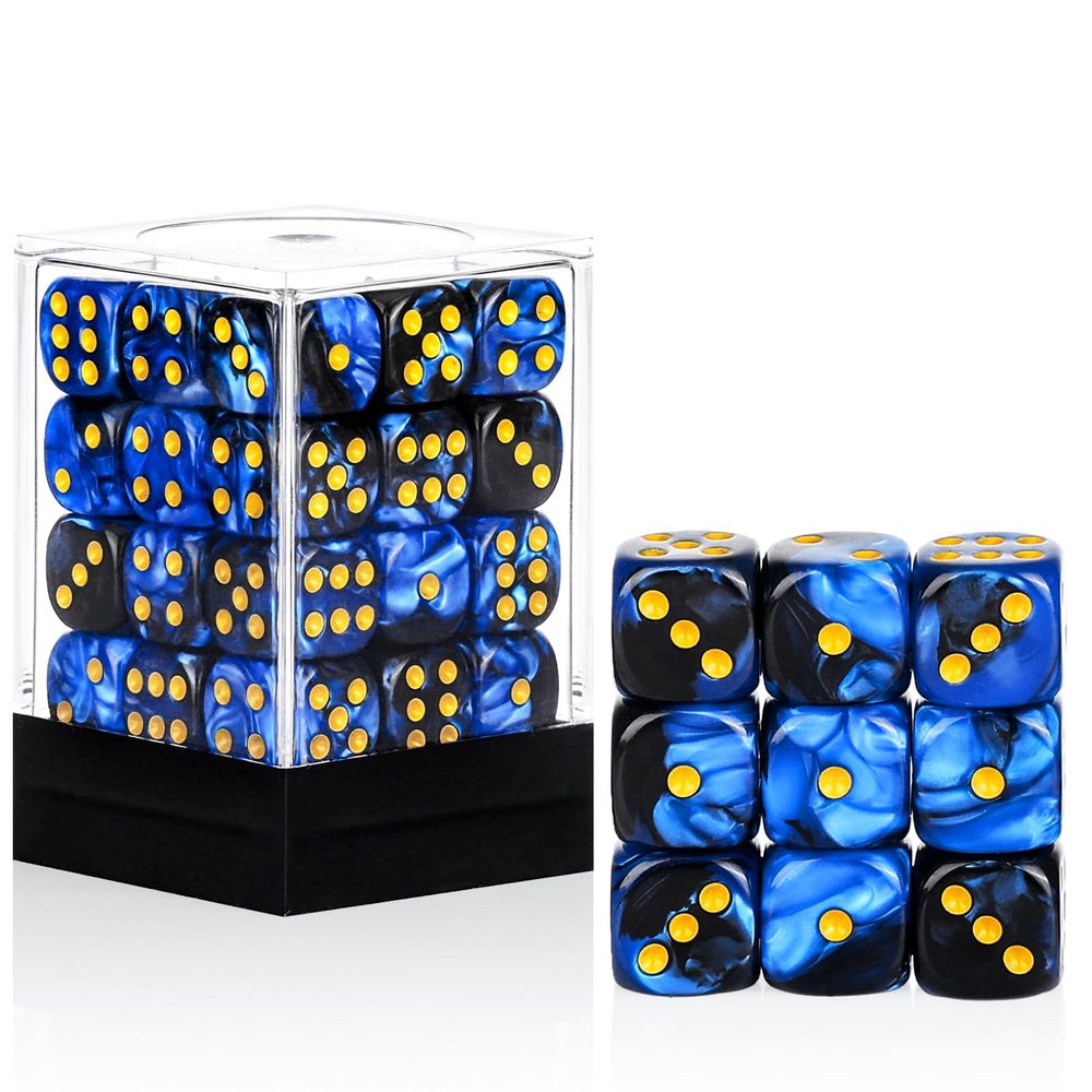 36 of Pack 12MM 6 Sided MINI Dice Set,Two Colours D6 Game Dice Set, 6 Sided Standard Dices for Yahtzee, Bunco or Teaching Math,with Portable Plastic Box(Blue Black)