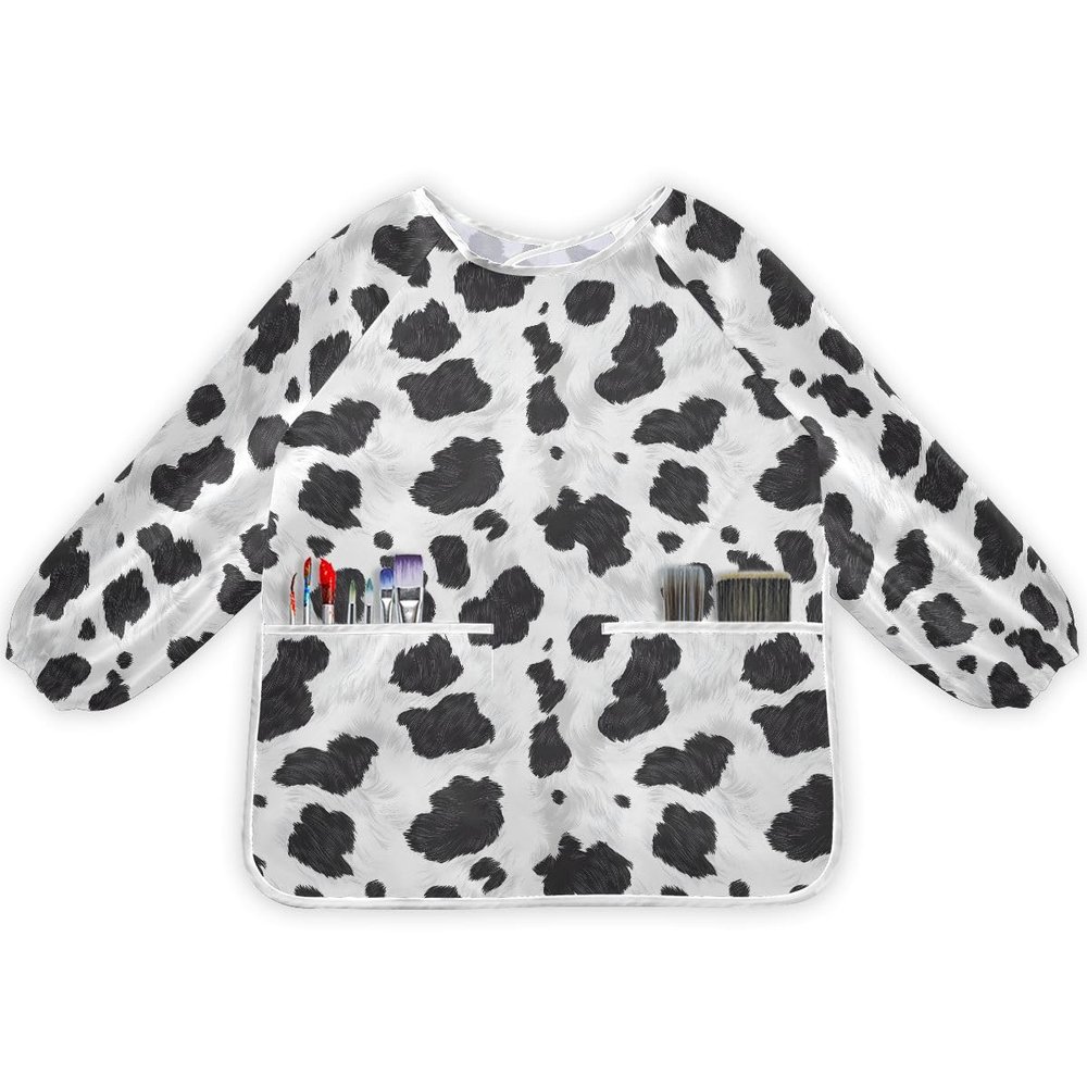 Bolaz Painting Smocks for Kids 2-4 Eating with Pockets Cow Waterproof Toddler Apron