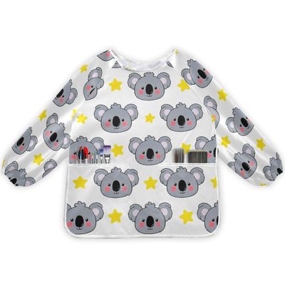 Bolaz Painting Smocks for Kids 2-4 Eating with Pockets Koala Stars Waterproof Toddler Apron