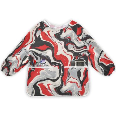 Painting Smocks for Kids 2-4 Eating with Pockets Red Gray White Black Marble Waterproof Toddler Apron