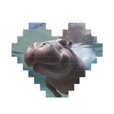 Diving Hippo Building Brick Block Puzzle Heart Shaped, Personalized Picture Puzzles Photo Jigsaw Puzzles for Adults 3D Micro Building Blocks for Home Decor Bricks Set