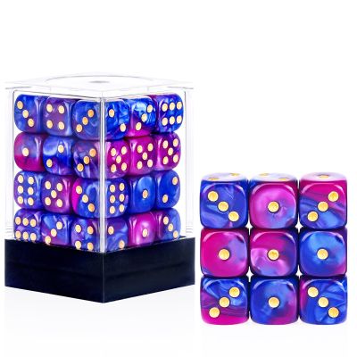 36 of Pack 12MM 6 Sided MINI Dice Set,Two Colours D6 Game Dice Set, 6 Sided Standard Dices for Yahtzee, Bunco,with Portable Plastic Box(Blue Purple)