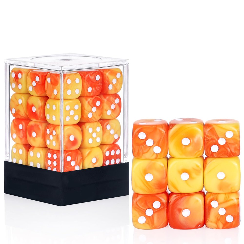 36 of Pack 12MM 6 Sided MINI Dice Set,Two Colours D6 Game Dice Set, 6 Sided Standard Dices for Yahtzee, Bunco,with Portable Plastic Box(Orange Yellow)