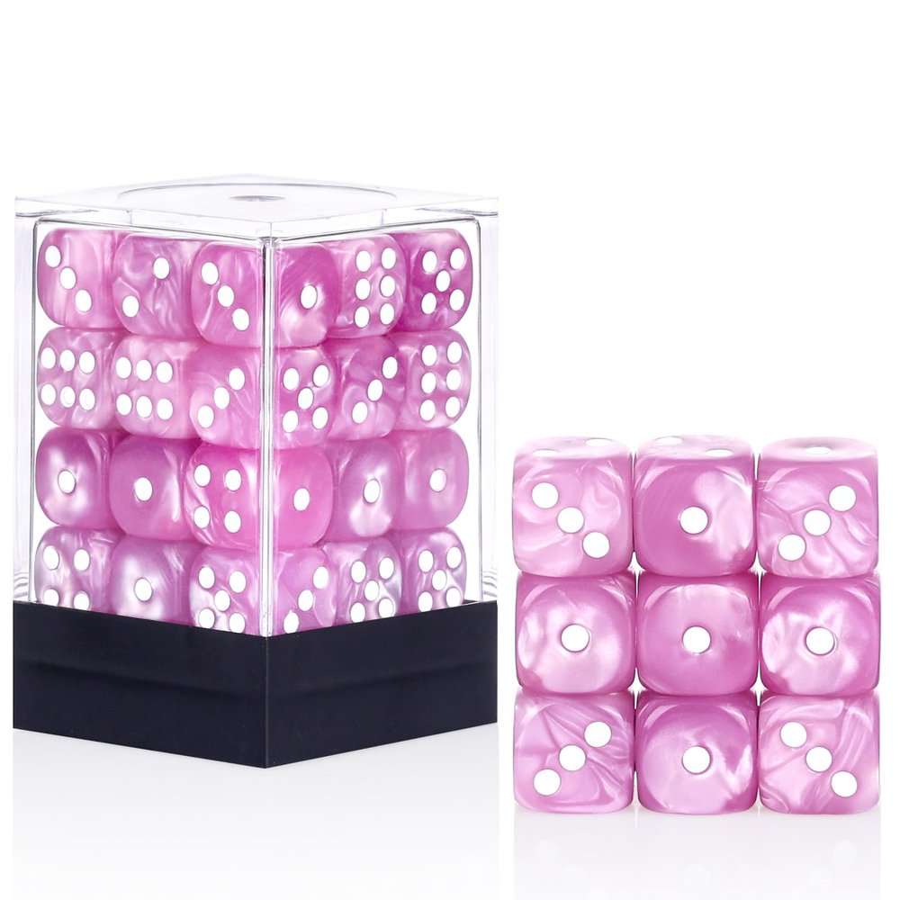 36 of Pack 12MM 6 Sided MINI Dice Set,Pearl Pattern Game Dice Set, 6 Sided Standard Dices for Yahtzee, Bunco or Teaching Math,with Portable Plastic Box(Light Purple Pearl)