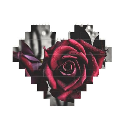 Gothic Roses Building Brick Block Puzzle Heart Shaped, Personalized Picture Puzzles Photo Jigsaw Puzzles for Adults 3D Micro Building Blocks for Home Decor Bricks Set