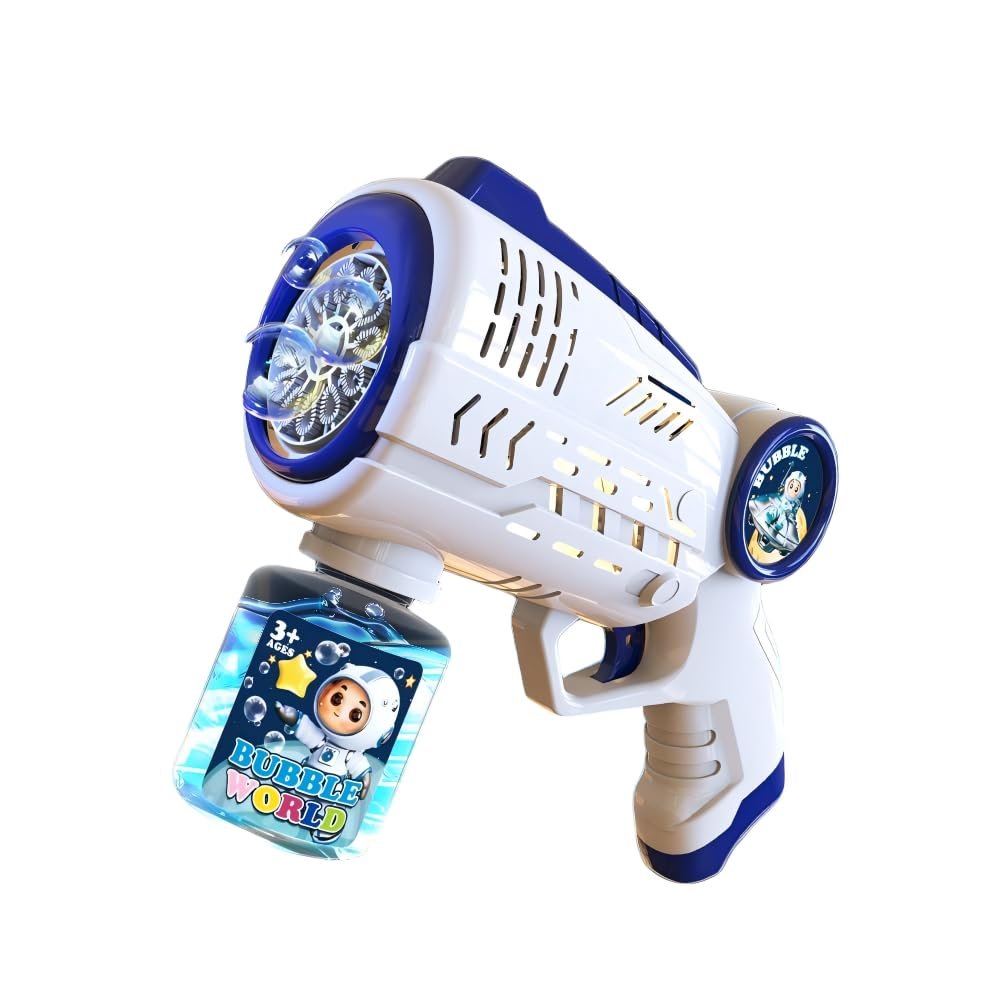 Bubble Gun for Kids with 10 Packs Refill Solution,Blue Bubble Machine Guns for Kids Ages 4-8,Outdoor Toys, Birthday Gift,Summer Party Game (White+Blue)