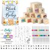 146 Pcs Baby Shower Game Sign Set Includes Decorative Square 54 DIY Blank Wooden Blocks 24 Paint Markers 27 Page Babys First ABC Book (Blue Bear) view 1