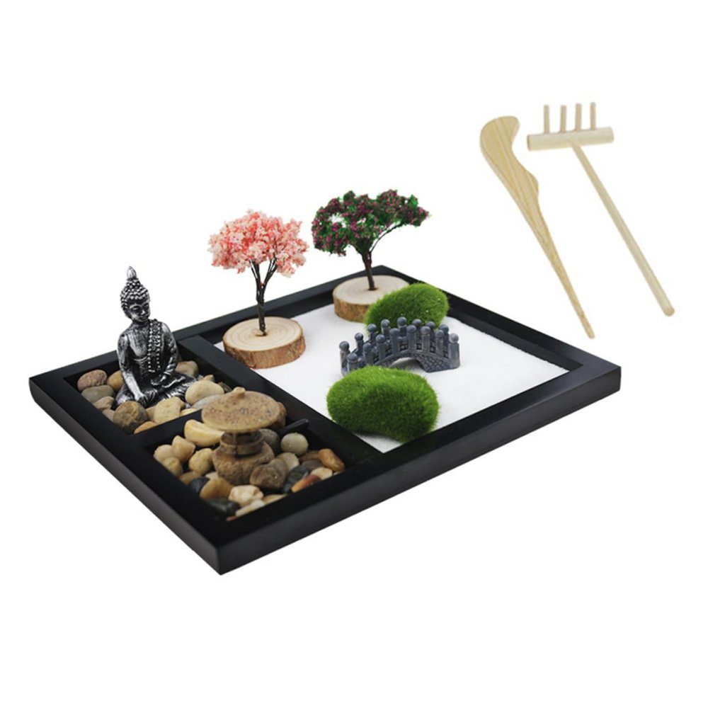 Yardwe 1Set Zen Garden Kit Japanese Style Desktop DIY Ornament for Meditation Home Decor and Desk Adornment Compact and Peaceful Decoration for Any Space