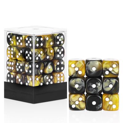 36 of Pack 12MM 6 Sided MINI Dice Set,Two Colours D6 Game Dice Set, 6 Sided Standard Dices for Yahtzee, Bunco,with Portable Plastic Box(Yellow Black)