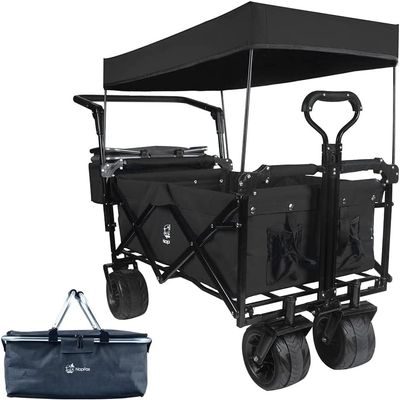 Foldable Wagon for Kids with CanopyStroller Wagon Cart, 140L Collapsible All-Terrain with Wheels & Brake, Toddler with Cooler Bag for Camping Beach Shopping Park Outings