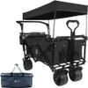 Foldable Wagon for Kids with CanopyStroller Wagon Cart, 140L Collapsible All-Terrain with Wheels & Brake, Toddler with Cooler Bag for Camping Beach Shopping Park Outings view 1