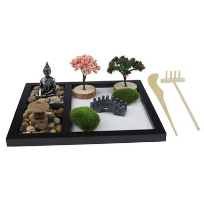 FELTECHELECTR Creative Zen Garden Rock Ornament Zen Sand Table Desk Adornment Relaxing Garden Decor Meditation Accessory