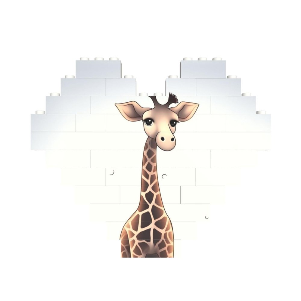 Cute Giraffe Building Brick Block Puzzle Heart Shaped, Personalized Picture Puzzles Photo Jigsaw Puzzles for Adults 3D Micro Building Blocks for Home Decor Bricks Set