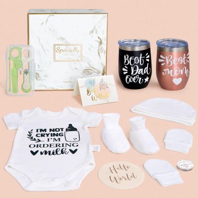 10Pcs Gender Reveal Gift, Baby Shower Gift Basket for New Parents to Be & First Time Expecting Parent Mom and Dad. Newborn Essentials Box, Pregnancy Announcement Gift Ideas