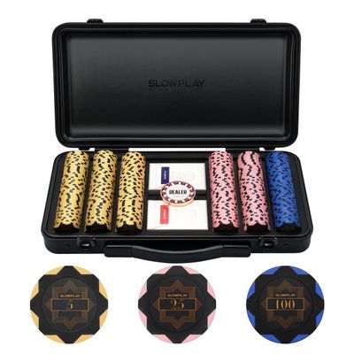 SLOWPLAY Nash 14g Clay Poker Chip Set Black Gold Edition 300PCS Core Set for Texas Holdem | Numbered Chips: 5, 25, 100 | Premium Case with Durable German Polycarbonate Shell