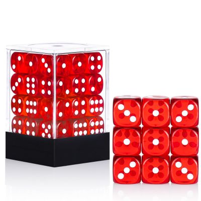 36 of Pack 12MM 6 Sided MINI Dice Set,Translucent Colors Game Dice Set, 6 Sided Standard Colored Dices for Tenzi, Farkle, Yahtzee, Bunco or Teaching Math, with Portable Plastic Box(Red)