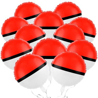 12 Pack 18 Inch Red & White Cartoon Themed Foil Balloons - Happy Birthday Balloon Set for Vibrant Kids' Party Decorations, Durable & Reusable Foil Mylar Balloons, Perfect for Birthday Supplies