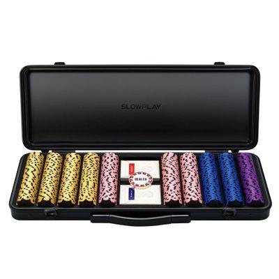 SLOWPLAY Nash 14g Clay Poker Chip Set Black Gold Edition 500PCS Core Set for Texas Holdem | Numbered Chips: 5, 25, 100, 500 | Premium Case with Durable German Polycarbonate Shell