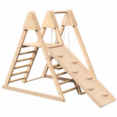 4 in 1 Wooden Jungle Gym Features Climbing Toys for Kids & Toddlers, Slide and Swing Set. Ideal Small Playground Set for Backyards, with Toddler Kids Climber