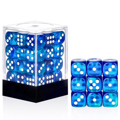 36 Pieces 12mm 6 Sided Mini Dice Set,Two Colours Glitter D6 Game Dice Set,6 Sided Standard Game Dice for Board Games Dice Games Classroom Teaching Dices Game,with Portable Gaming Box(Blue & Green)
