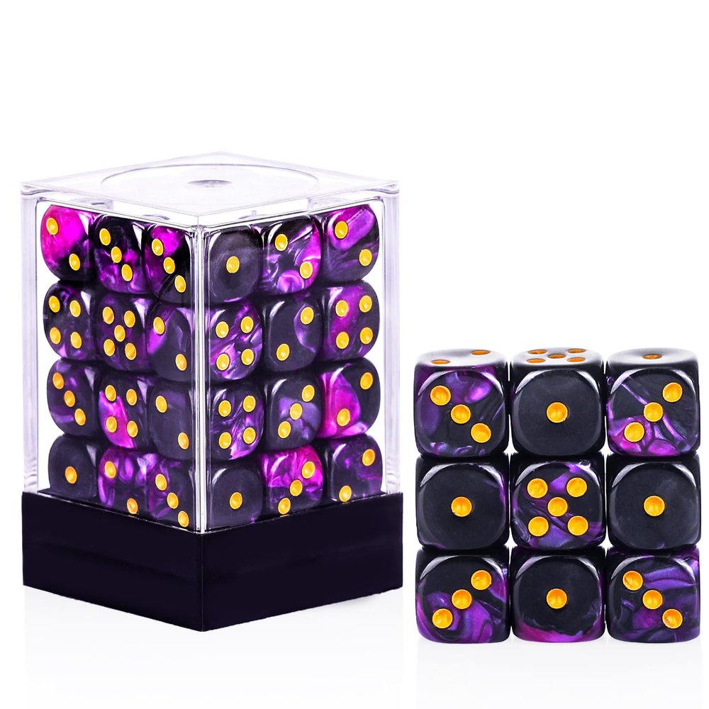 36 Pieces 12mm 6 Sided Mini Dice Set,Two Colours D6 Game Dice Set,6 Sided Standard Game Dice for Board Games Dice Games Classroom Teaching Dices Game,with Portable Gaming Box(Purple & Black)