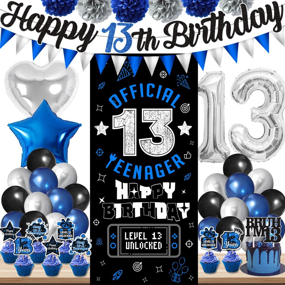 13th Birthday Decorations for Boys Girls, Happy 13th Birthday Decorations Boy Inclued Official Teenager Backdrop Banner 13 year old boy birthday decorations