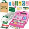 Cash Register Toy for Kids, 120 Pcs Grocery Store Playset with Credit Card, Grocery Boxes, Microphone, Calculator Cash Register Toy Gift for Toddlers, Pink view 1