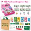 Cash Register Toy for Kids, 120 Pcs Grocery Store Playset with Credit Card, Grocery Boxes, Microphone, Calculator Cash Register Toy Gift for Toddlers, Pink view 2
