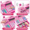 Cash Register Toy for Kids, 120 Pcs Grocery Store Playset with Credit Card, Grocery Boxes, Microphone, Calculator Cash Register Toy Gift for Toddlers, Pink view 3