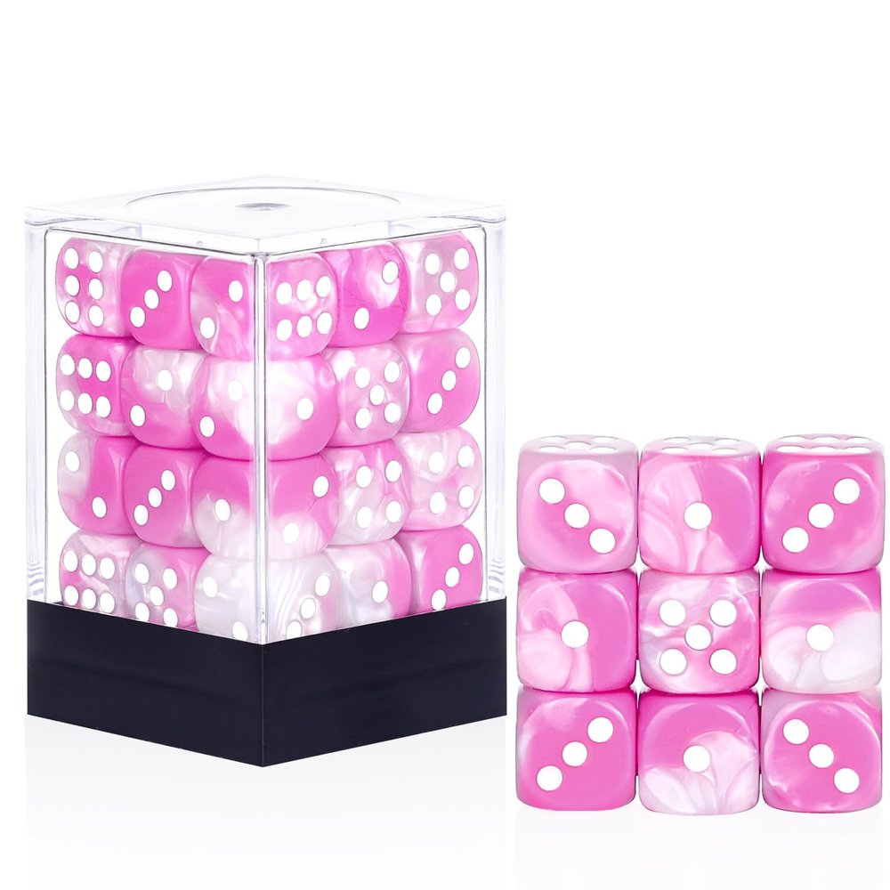 36 Pieces 12mm 6 Sided Mini Dice Set,Two Colours D6 Game Dice Set,6 Sided Standard Game Dice for Board Games Dice Games Classroom Teaching Dices Game,with Portable Gaming Box(Pink & White)