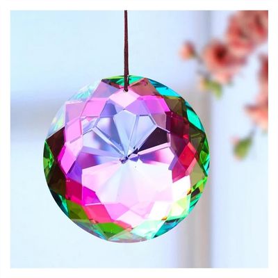 Hanging Crystals Prisms 2pcs 75MM Round Color Plated Crystal Pendant Prism Home Garden Decorative Chandelier Accessories Hangings Crystals for Decoration